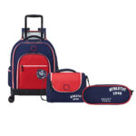 ACADEMIE 3-Piece Set 4-Wheel Vertical Trolley Backpack Bag Red