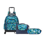 ACADEMIE 3-Piece Set 4-Wheel Vertical Trolley Backpack Bag Camo Blue