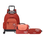 ACADEMIE 3-Piece Set 4-Wheel Vertical Trolley Backpack Bag Coral